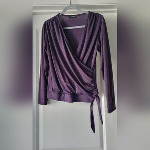 EUC-Colette Purple Faux Wrap Blouse w/ Side Tie Size M